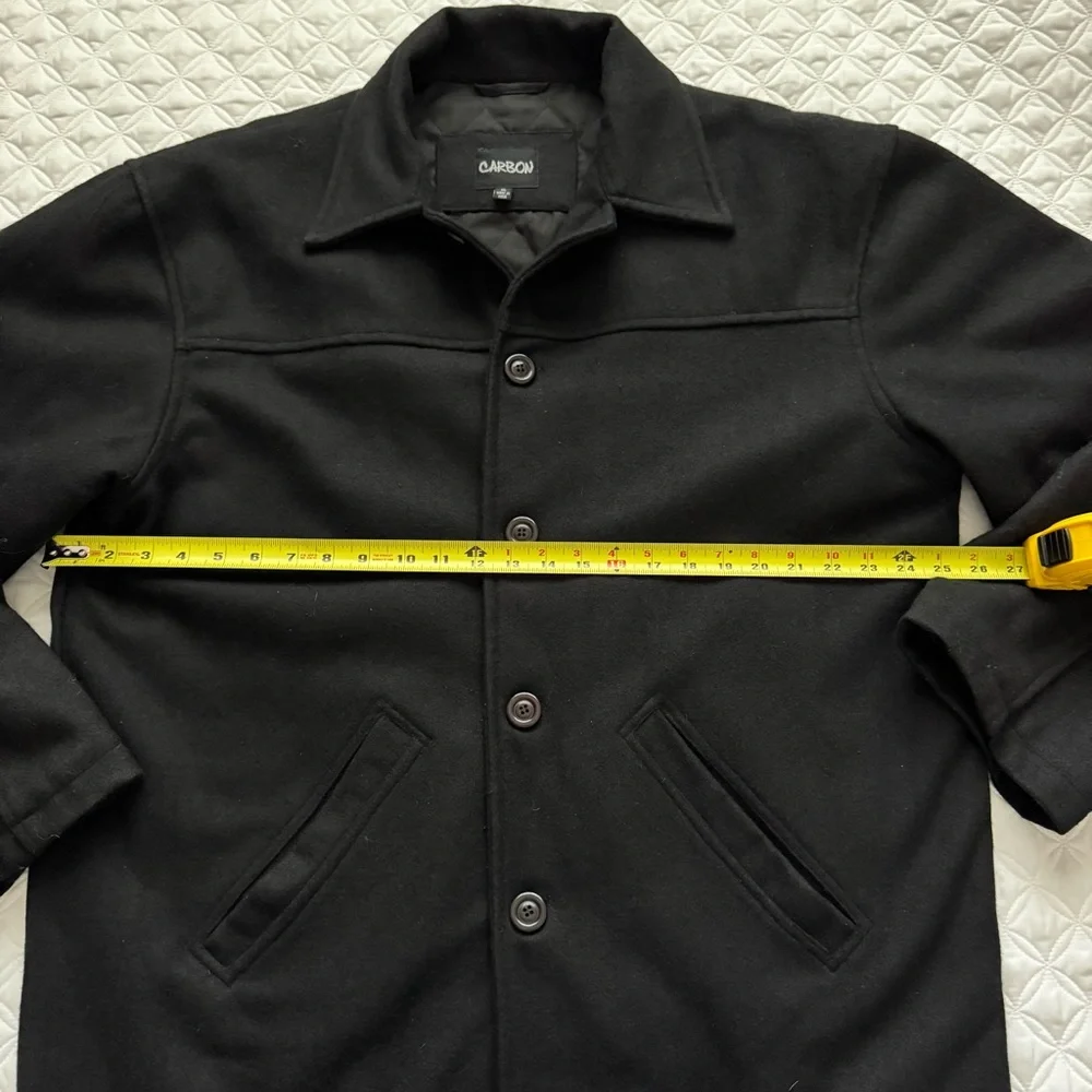 Carbon Men's Black Wool Blend Button Down Car Coat Size XL - Picture 3 of 14